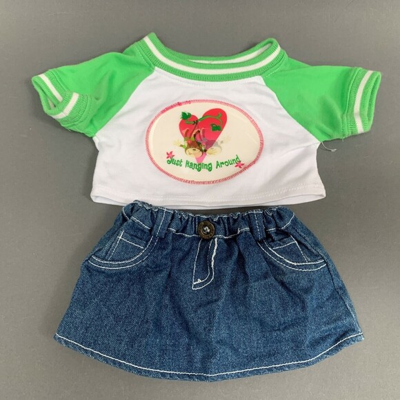 Build a Bear Workshop BABW Shirt Top and Denim Skirt "Just Hanging Around" Set - Picture 1 of 4